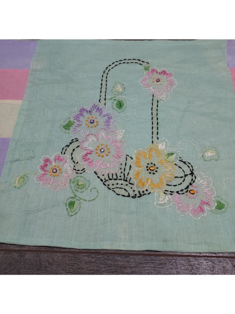 Pillow Case Cover 1950s Hand Embroidered Floral Baby Nursery 22" - Picture 9 of 13